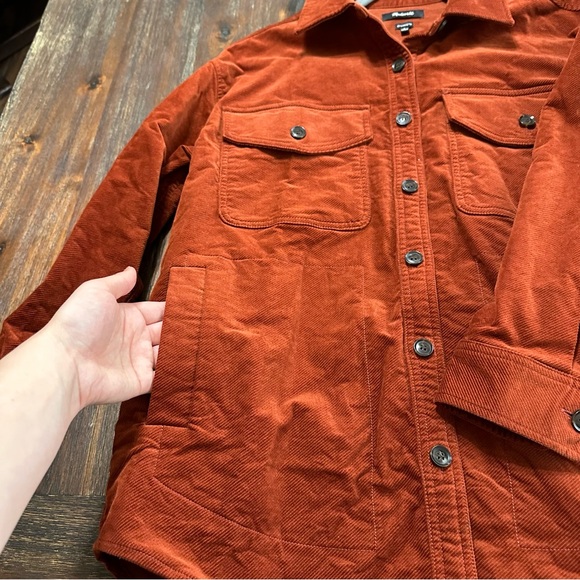 Madewell Oversized Twill shacket corduroy jacket rust red orange Small NWOT - Picture 3 of 9